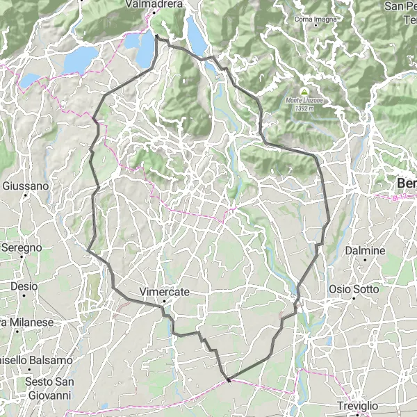 Map miniature of "Challenging Road Cycling in Lombardia" cycling inspiration in Lombardia, Italy. Generated by Tarmacs.app cycling route planner