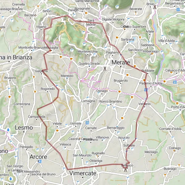 Miniatuurkaart van de fietsinspiratie "Gravel Tocht naar Sulbiate" in Lombardia, Italy. Gemaakt door de Tarmacs.app fietsrouteplanner