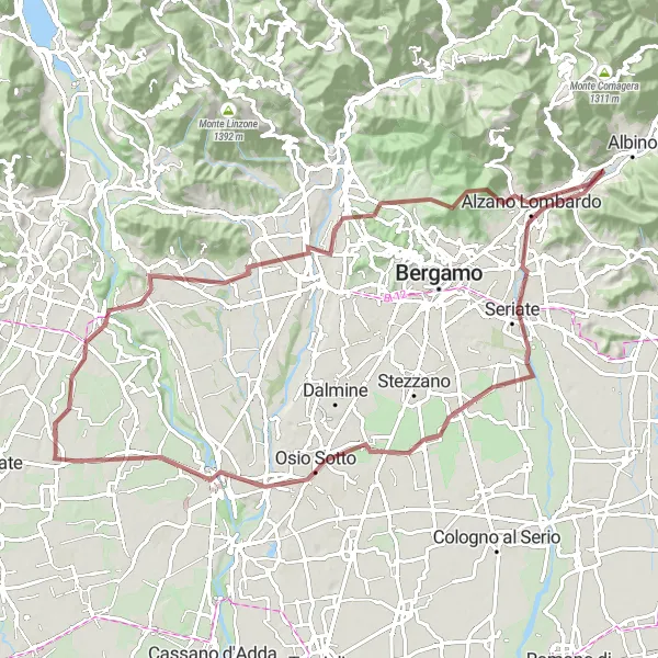 Miniaturní mapa "Gravelový cyklistický okruh kolem Bellusca" inspirace pro cyklisty v oblasti Lombardia, Italy. Vytvořeno pomocí plánovače tras Tarmacs.app