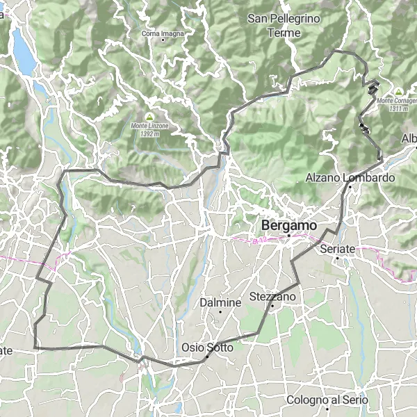 Mapa miniatúra "Cestná trasa cez Monte Robbio a Selvino" cyklistická inšpirácia v Lombardia, Italy. Vygenerované cyklistickým plánovačom trás Tarmacs.app