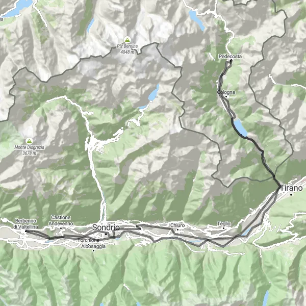 Kartminiatyr av "Villa di Tirano Loop" cykelinspiration i Lombardia, Italy. Genererad av Tarmacs.app cykelruttplanerare