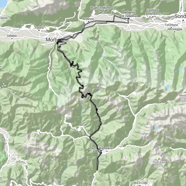 Miniatua del mapa de inspiración ciclista "Ardenno - Crap del Mezzodì Route" en Lombardia, Italy. Generado por Tarmacs.app planificador de rutas ciclistas