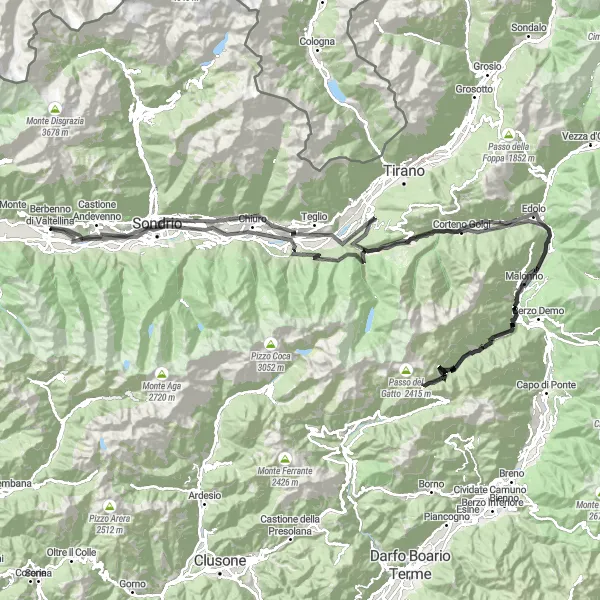 Map miniature of "Berbenno di Valtellina - Circular Road Bike Route" cycling inspiration in Lombardia, Italy. Generated by Tarmacs.app cycling route planner
