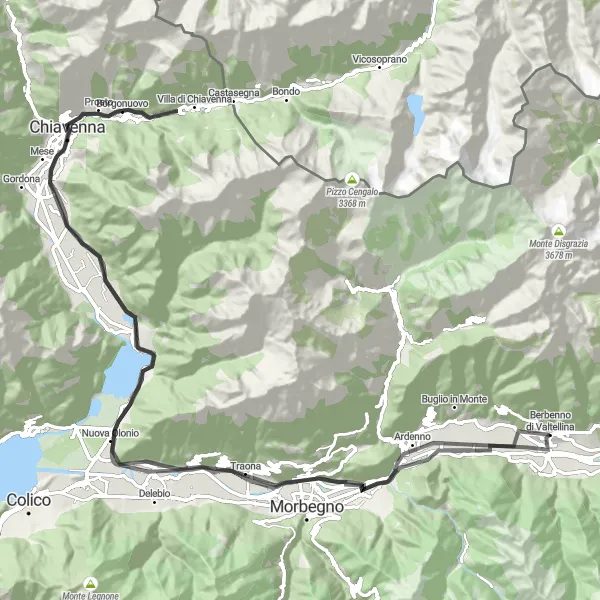 Miniatua del mapa de inspiración ciclista "Ruta circular en bicicleta de carretera desde Berbenno di Valtellina" en Lombardia, Italy. Generado por Tarmacs.app planificador de rutas ciclistas