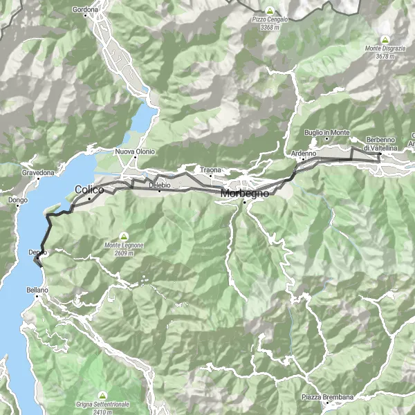 Mapa miniatúra "Berbenno di Valtellina - Ardenno Loop" cyklistická inšpirácia v Lombardia, Italy. Vygenerované cyklistickým plánovačom trás Tarmacs.app