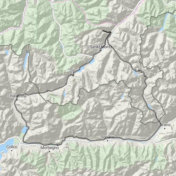 Miniatura della mappa di ispirazione al ciclismo "Avventura ciclistica attraverso i passi alpini" nella regione di Lombardia, Italy. Generata da Tarmacs.app, pianificatore di rotte ciclistiche