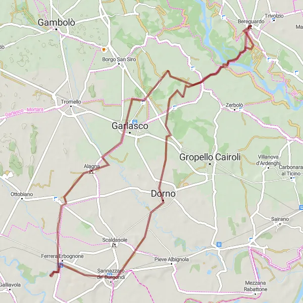 Miniatua del mapa de inspiración ciclista "Ruta de Ciclismo de Bereguardo a Cascina Moretta" en Lombardia, Italy. Generado por Tarmacs.app planificador de rutas ciclistas