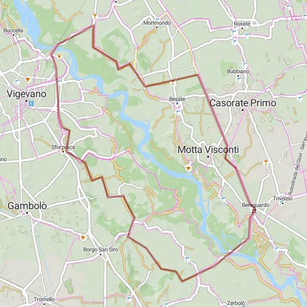 Karten-Miniaturansicht der Radinspiration "Bereguardo-Rundfahrt durch Diebstäbe" in Lombardia, Italy. Erstellt vom Tarmacs.app-Routenplaner für Radtouren