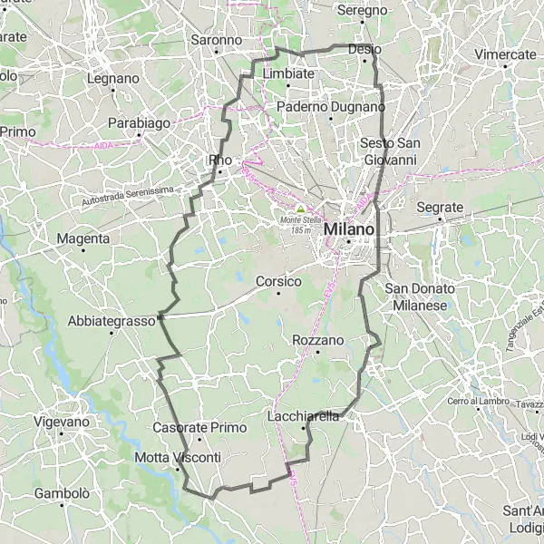 Miniaturní mapa "Road Tour to Pieve Emanuele" inspirace pro cyklisty v oblasti Lombardia, Italy. Vytvořeno pomocí plánovače tras Tarmacs.app