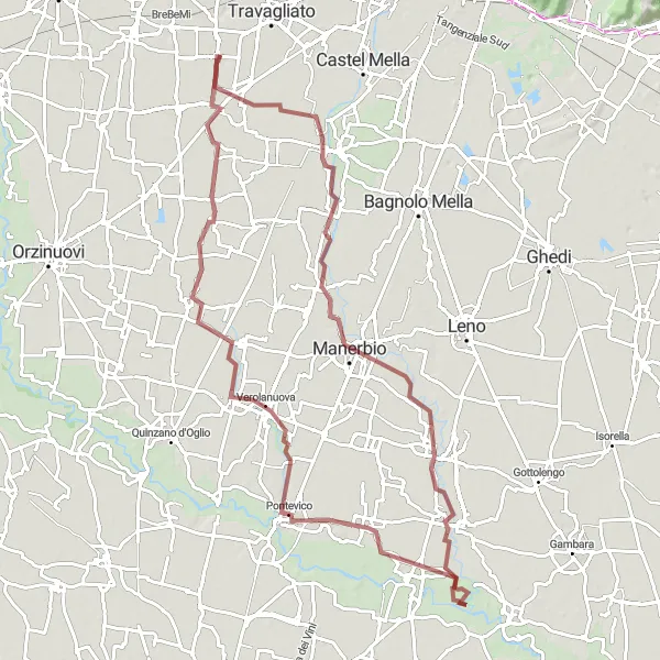 Mapa miniatúra "Gravelový okruh od Berlinga po Maclodio" cyklistická inšpirácia v Lombardia, Italy. Vygenerované cyklistickým plánovačom trás Tarmacs.app