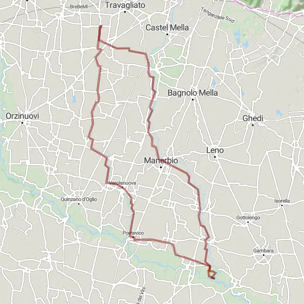 Miniatuurkaart van de fietsinspiratie "Gravelrit naar Cigole en Verolavecchia" in Lombardia, Italy. Gemaakt door de Tarmacs.app fietsrouteplanner