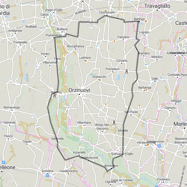 Kartminiatyr av "Berlingo til Maclodio sykkeltur" sykkelinspirasjon i Lombardia, Italy. Generert av Tarmacs.app sykkelrutoplanlegger