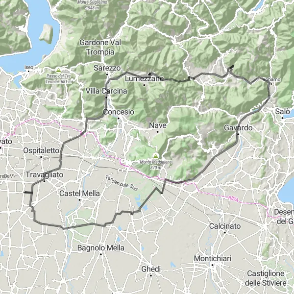 Miniaturní mapa "Okruzni jizda kolem Berlinga" inspirace pro cyklisty v oblasti Lombardia, Italy. Vytvořeno pomocí plánovače tras Tarmacs.app