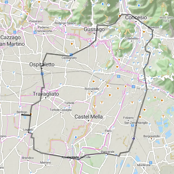 Map miniature of "Scenic Route from Berlingo to Travagliato" cycling inspiration in Lombardia, Italy. Generated by Tarmacs.app cycling route planner