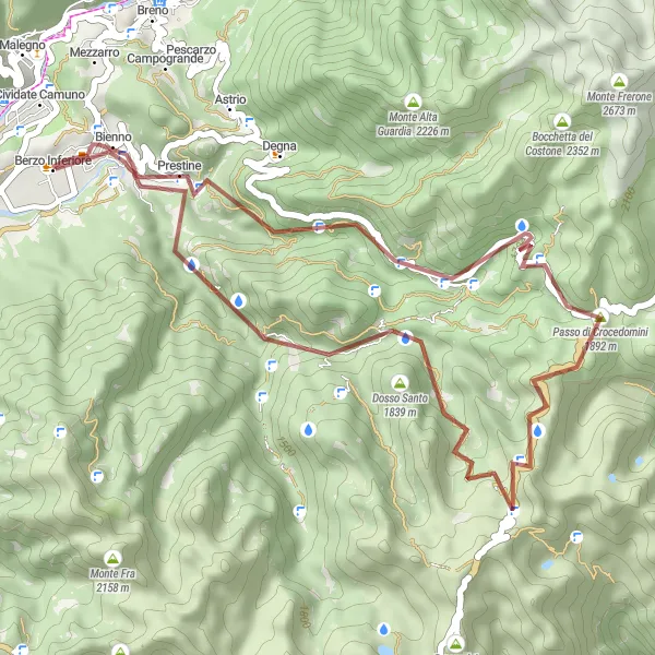 Karttaminiaatyyri "Bienno ja Monte Trabuccon kierros" pyöräilyinspiraatiosta alueella Lombardia, Italy. Luotu Tarmacs.app pyöräilyreittisuunnittelijalla