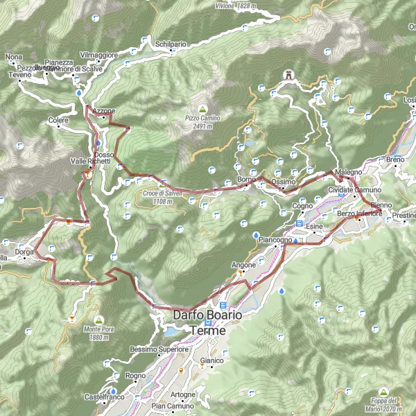 Karten-Miniaturansicht der Radinspiration "Bergige Gravelrundstrecke um Berzo Inferiore" in Lombardia, Italy. Erstellt vom Tarmacs.app-Routenplaner für Radtouren