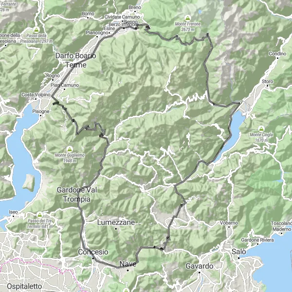 Karten-Miniaturansicht der Radinspiration "Road-Tour um Lago d'Idro" in Lombardia, Italy. Erstellt vom Tarmacs.app-Routenplaner für Radtouren