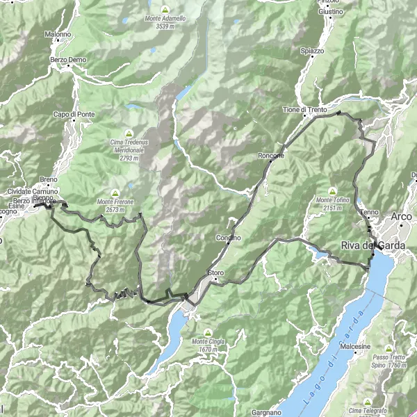 Kartminiatyr av "Episk sykkeltur i Lombardias fjell" sykkelinspirasjon i Lombardia, Italy. Generert av Tarmacs.app sykkelrutoplanlegger