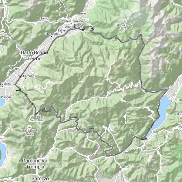 Mapa miniatúra "Cestný okruh cez Passo di Crocedomini" cyklistická inšpirácia v Lombardia, Italy. Vygenerované cyklistickým plánovačom trás Tarmacs.app