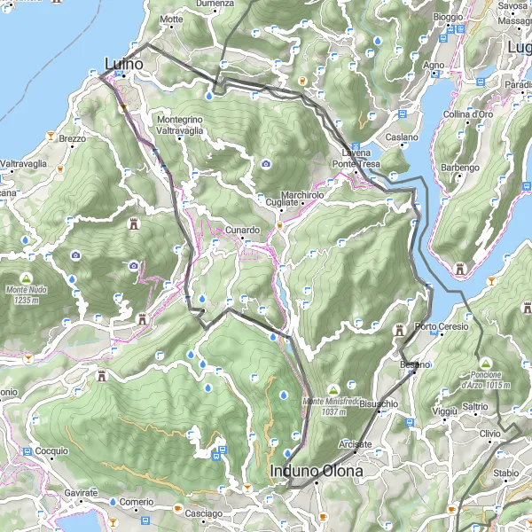 Mapa miniatúra "Jazda na kole v okolí Induno Olona" cyklistická inšpirácia v Lombardia, Italy. Vygenerované cyklistickým plánovačom trás Tarmacs.app