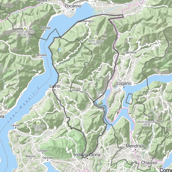 Karten-Miniaturansicht der Radinspiration "Besano - Luino Rundtour" in Lombardia, Italy. Erstellt vom Tarmacs.app-Routenplaner für Radtouren