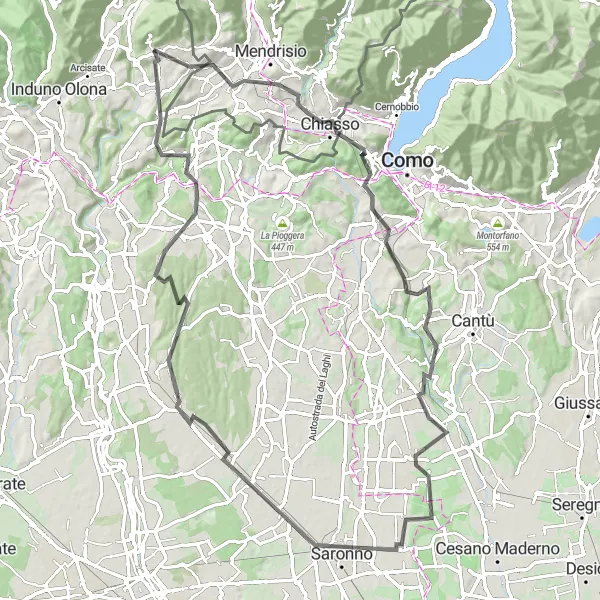Map miniature of "Serene Countryside and Challenging Climbs" cycling inspiration in Lombardia, Italy. Generated by Tarmacs.app cycling route planner