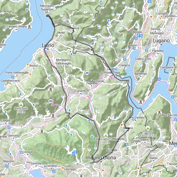 Map miniature of "Mountains and Lakes" cycling inspiration in Lombardia, Italy. Generated by Tarmacs.app cycling route planner