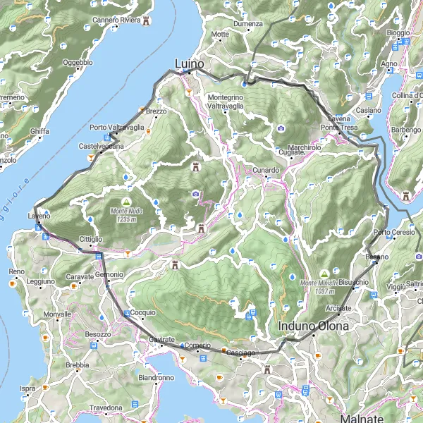 Miniaturní mapa "Cyklotrasa kolem Besana: Monte Monarco a další vrcholy" inspirace pro cyklisty v oblasti Lombardia, Italy. Vytvořeno pomocí plánovače tras Tarmacs.app