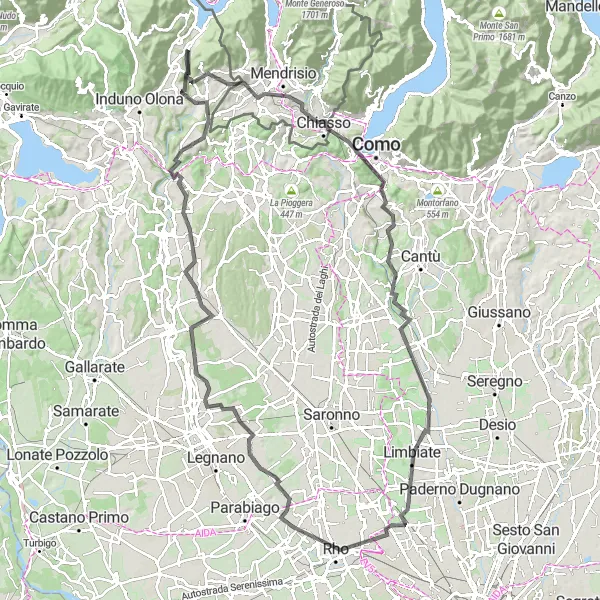 Kartminiatyr av "Besano till Monte Useria cykeltur" cykelinspiration i Lombardia, Italy. Genererad av Tarmacs.app cykelruttplanerare