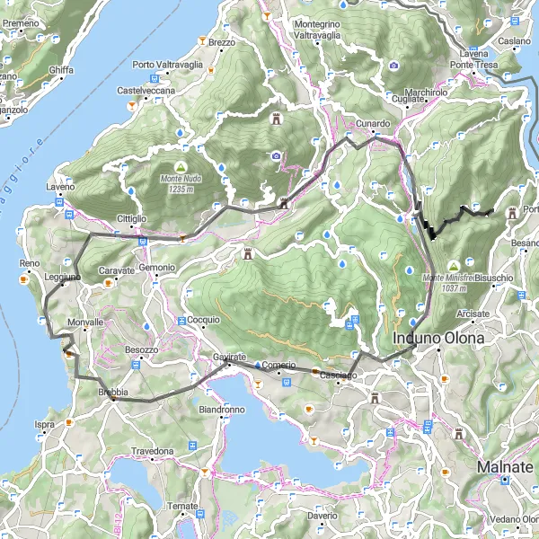 Miniatura della mappa di ispirazione al ciclismo "Scorci del Lago Maggiore" nella regione di Lombardia, Italy. Generata da Tarmacs.app, pianificatore di rotte ciclistiche
