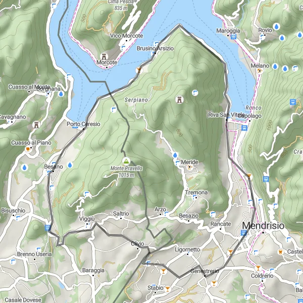 Miniatura della mappa di ispirazione al ciclismo "Incantevole Lago di Lugano" nella regione di Lombardia, Italy. Generata da Tarmacs.app, pianificatore di rotte ciclistiche