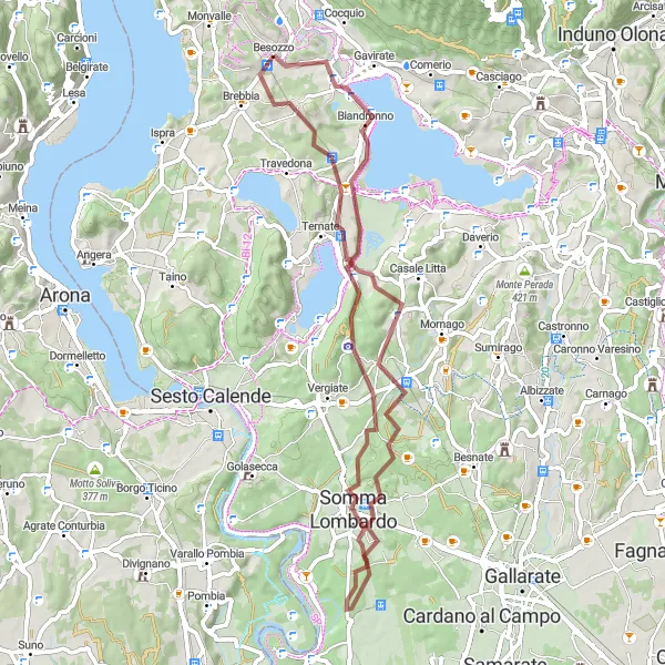 Miniatua del mapa de inspiración ciclista "Ruta de Grava alrededor de Besozzo" en Lombardia, Italy. Generado por Tarmacs.app planificador de rutas ciclistas