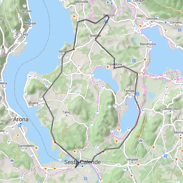 Kartminiatyr av "Veifyllt sykkeltur nær Besozzo" sykkelinspirasjon i Lombardia, Italy. Generert av Tarmacs.app sykkelrutoplanlegger