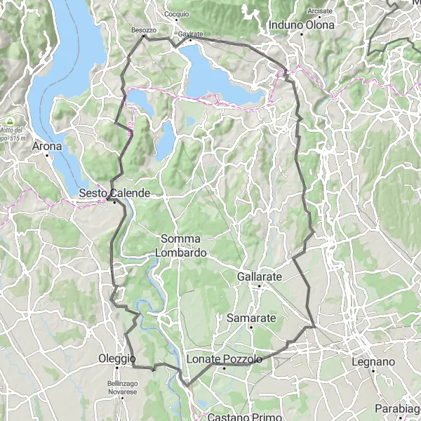 Miniatuurkaart van de fietsinspiratie "Rondrit Besozzo - Groppolo - Brebbia" in Lombardia, Italy. Gemaakt door de Tarmacs.app fietsrouteplanner