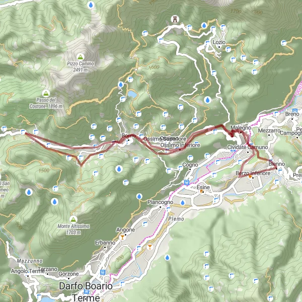 Miniaturní mapa "Okruh kolem Bienno" inspirace pro cyklisty v oblasti Lombardia, Italy. Vytvořeno pomocí plánovače tras Tarmacs.app