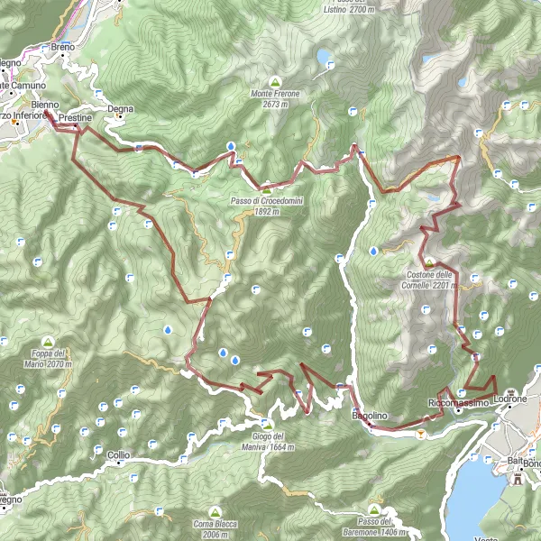 Miniatua del mapa de inspiración ciclista "Ruta de Grava - Bienno a Monte Fles" en Lombardia, Italy. Generado por Tarmacs.app planificador de rutas ciclistas