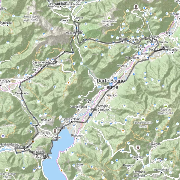 Map miniature of "Lombardian Hills and Lakes Road Cycling" cycling inspiration in Lombardia, Italy. Generated by Tarmacs.app cycling route planner
