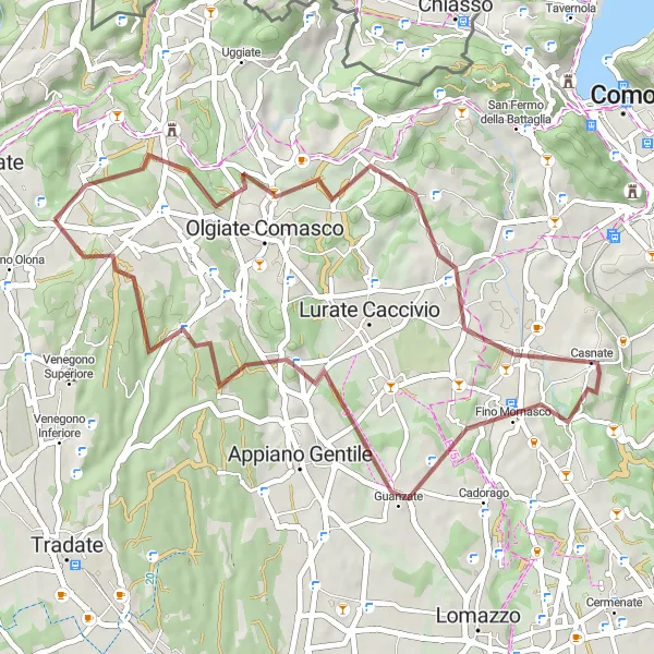 Map miniature of "Albiolo and Binago Gravel Route" cycling inspiration in Lombardia, Italy. Generated by Tarmacs.app cycling route planner