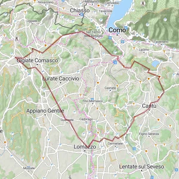 Map miniature of "Monte Cucco and Castello del Baradello Gravel Route" cycling inspiration in Lombardia, Italy. Generated by Tarmacs.app cycling route planner