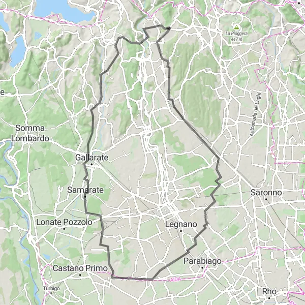 Miniatuurkaart van de fietsinspiratie "Tradate naar Gurone" in Lombardia, Italy. Gemaakt door de Tarmacs.app fietsrouteplanner