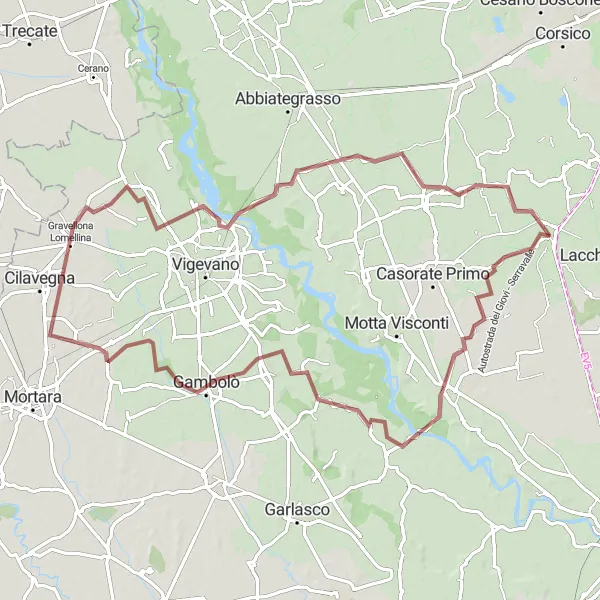 Miniatuurkaart van de fietsinspiratie "Gravelroute vanuit Binasco naar Bereguardo" in Lombardia, Italy. Gemaakt door de Tarmacs.app fietsrouteplanner