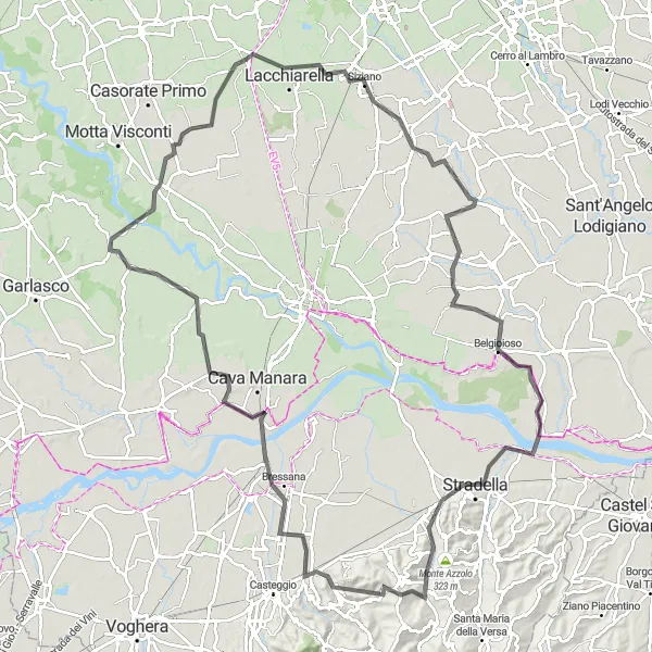 Miniatuurkaart van de fietsinspiratie "Verkenning van Bereguardo" in Lombardia, Italy. Gemaakt door de Tarmacs.app fietsrouteplanner