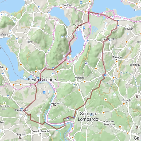 Miniaturní mapa "Gravel Bodio - Cazzago Brabbia" inspirace pro cyklisty v oblasti Lombardia, Italy. Vytvořeno pomocí plánovače tras Tarmacs.app