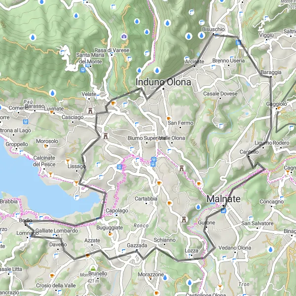 Miniature de la carte de l'inspiration cycliste "Escapade à Buguggiate" dans la Lombardia, Italy. Générée par le planificateur d'itinéraire cycliste Tarmacs.app