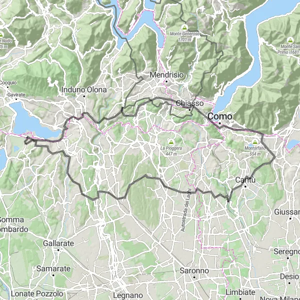 Mapa miniatúra "Náročná cyklotrasa okolo jazera Varese" cyklistická inšpirácia v Lombardia, Italy. Vygenerované cyklistickým plánovačom trás Tarmacs.app