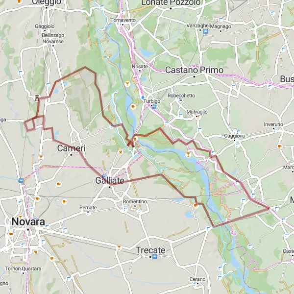 Miniatura della mappa di ispirazione al ciclismo "Esplorazione in Gravel tra Boffalora Sopra Ticino e Bernate Ticino" nella regione di Lombardia, Italy. Generata da Tarmacs.app, pianificatore di rotte ciclistiche