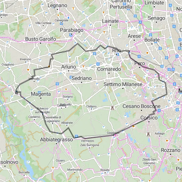 Zemljevid v pomanjšavi "Kolesarska tura po cestah blizu Boffalora Sopra Ticino" kolesarske inspiracije v Lombardia, Italy. Generirano z načrtovalcem kolesarskih poti Tarmacs.app