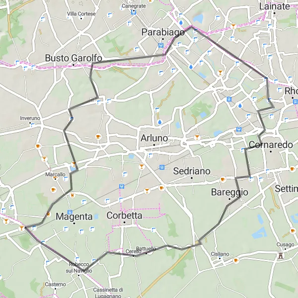 Zemljevid v pomanjšavi "Kolesarska pot ob Navigli Del Ticino" kolesarske inspiracije v Lombardia, Italy. Generirano z načrtovalcem kolesarskih poti Tarmacs.app