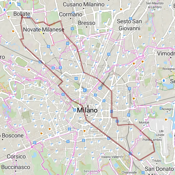 Miniatua del mapa de inspiración ciclista "Ruta de Ciclismo en Grava desde Bollate a Musocco" en Lombardia, Italy. Generado por Tarmacs.app planificador de rutas ciclistas
