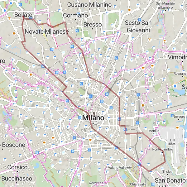 Kartminiatyr av "Bollate-Musocco Gravel Cycling Route" sykkelinspirasjon i Lombardia, Italy. Generert av Tarmacs.app sykkelrutoplanlegger